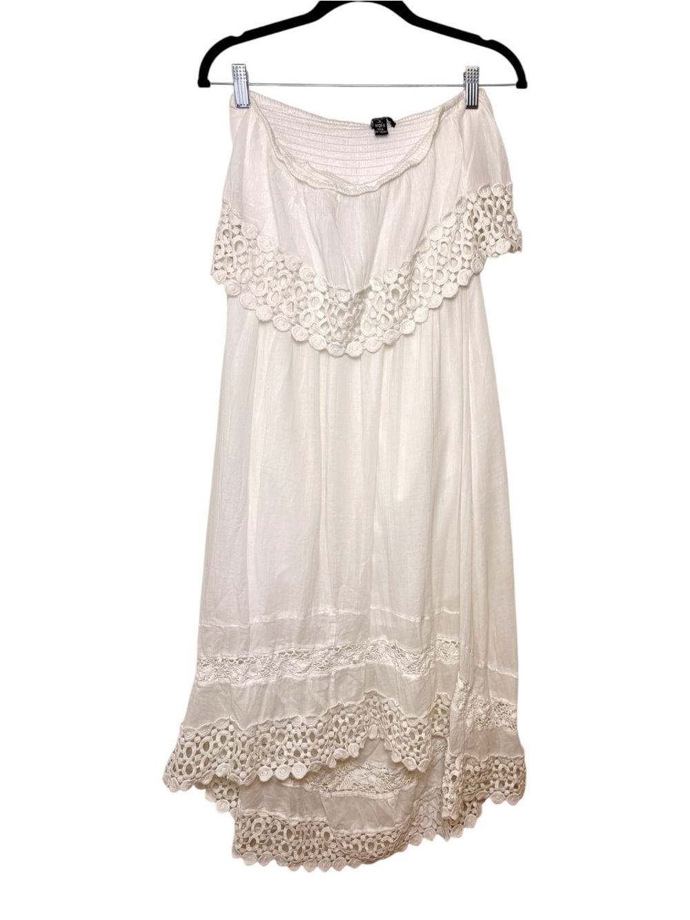 SOL White Lace Boho Strapless Midi Dress Western Vacation Small